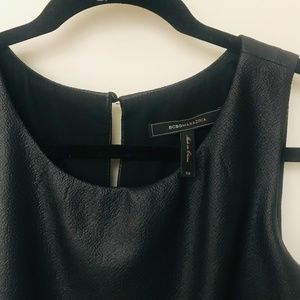 BCBGMAXAZRIA Black Pleated Leather Mini Dress